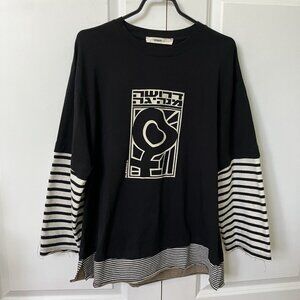 Urban by Alembika Muse Sweatshirt Womens M Terrycloth Stripe Layered Graphic